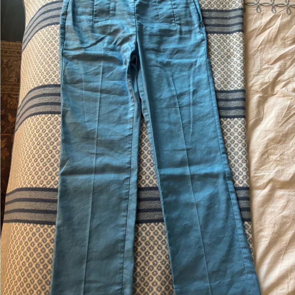 Ann Taylor 0P Sky Blue Linen Trousers